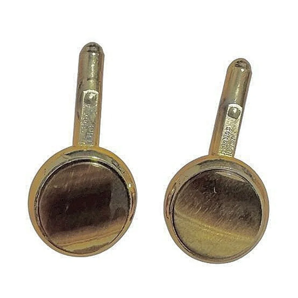 Swank Cufflinks Mens Small Gold Excellent‎ Vintage Tiger Eye Round Stone Jewelry